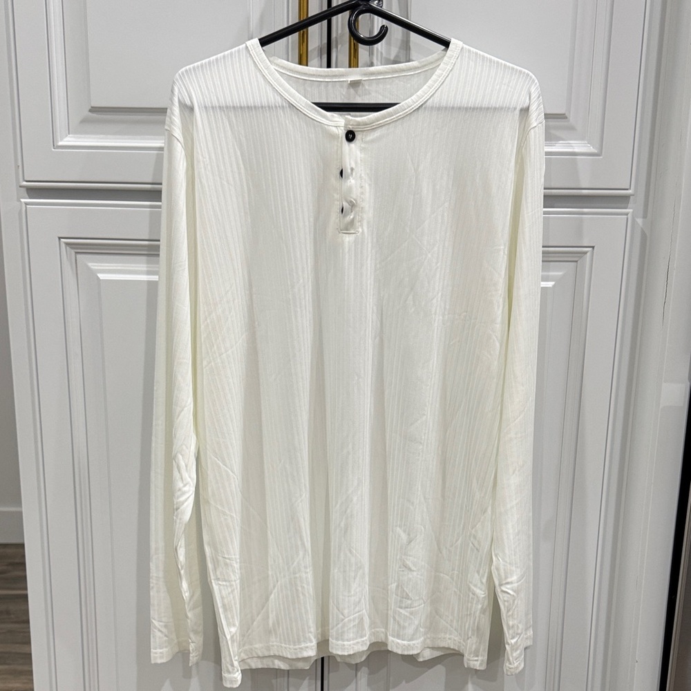 White Long Sleeve Henley Shirt